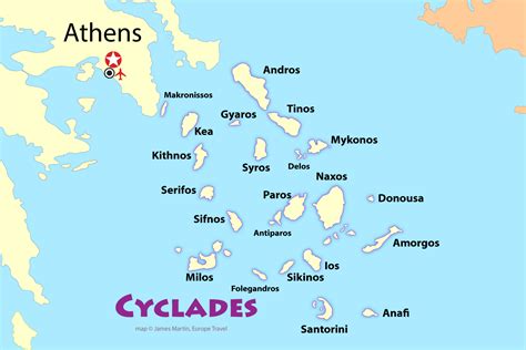 Map Of Cyclades Islands - Cities And Towns Map