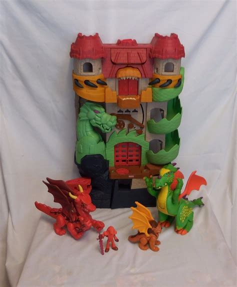 Fisher Price Imaginext dragon world castle fortress + 3 Dragons + Figure Lights - Imaginext