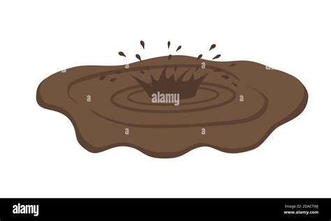 Puddle of mud with splash. Dirty brown stain on white background. Vector illustration in flat ...