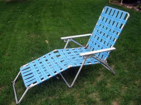 VINTAGE ALUMINUM WEBBED Folding Chaise Lounge Lawn Chair BLUE Beach Pool $37.62 - PicClick