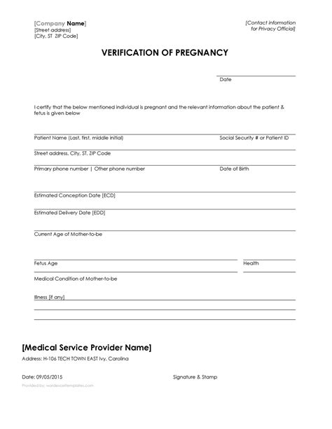 Miscarriage Paperwork Template