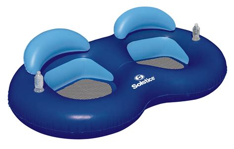 Solstice 83.5" Duo Ring Inflatable 2-Person Swimming Pool Float with Cup Holders - Blue ...