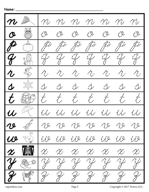 Cursive Lowercase Letter Tracing Worksheets