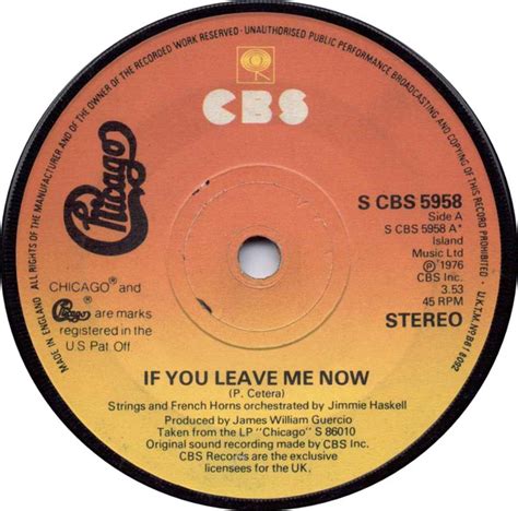 Chicago - If You Leave Me Now (Vinyl, 7", 45 RPM, Single, Reissue ...