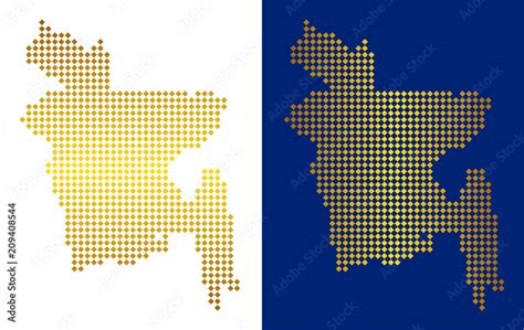 Gold Colored dot Bangladesh map. Vector territory maps in shiny colors ...