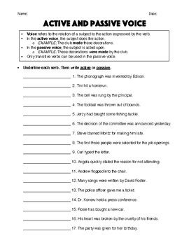 Active and Passive Voice - Worksheet & Answer Key by Robert's Resources