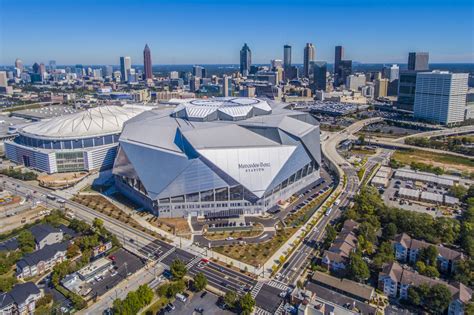 Drone Photograph of the Mercedes Benz-Stadium in Atlanta, Georgia - Adam Goldberg Photography