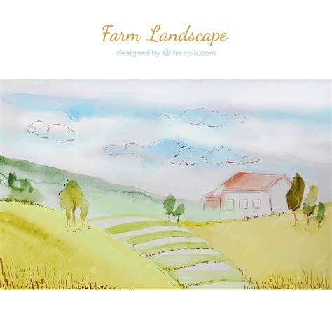 Free Vector | Watercolor farm landscape