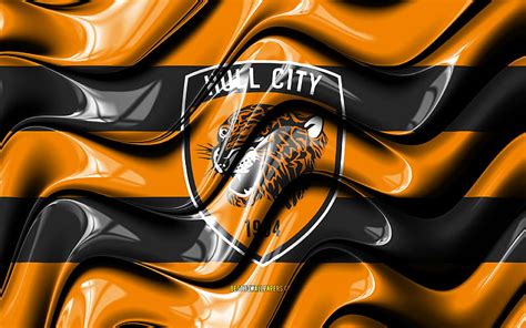 Hull City FC flag, , orange and black 3D waves, EFL Championship, english football club, HD ...