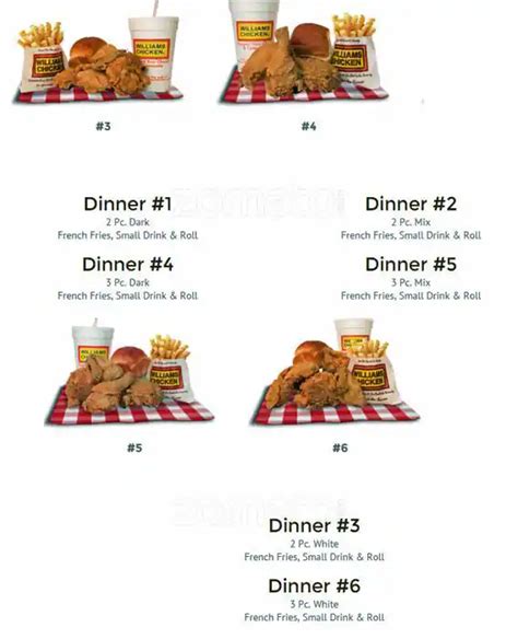 Menu at Williams Chicken restaurant, Carrollton