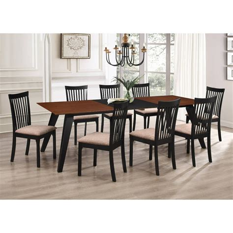 Verona 9 Piece Formal Dining Room Set, Walnut Black Wood & Light Brown Polyester Seats ...