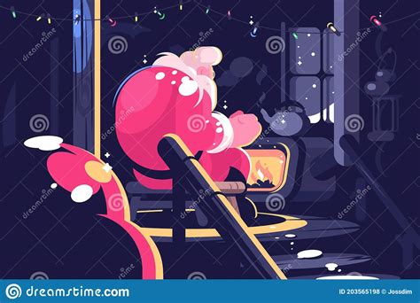 Santa Sitting Near Fireplace Stock Illustration - Illustration of male, celebrate: 203565198