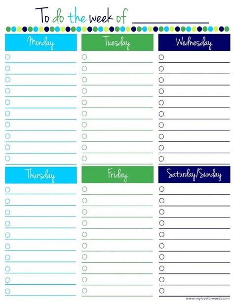 Monday Through Friday Checklist Free Printable | To do lists printable, Organization printables ...