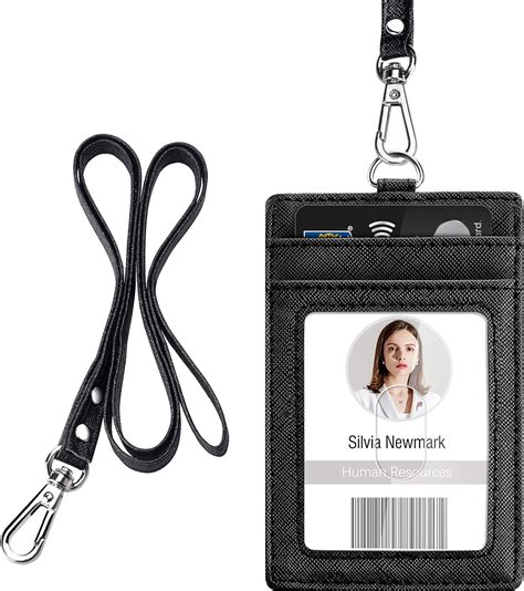 Amazon.com : ID Badge Holder with Lanyard, Vertical PU Leather ID Badge Card Holder with 1 Clear ...