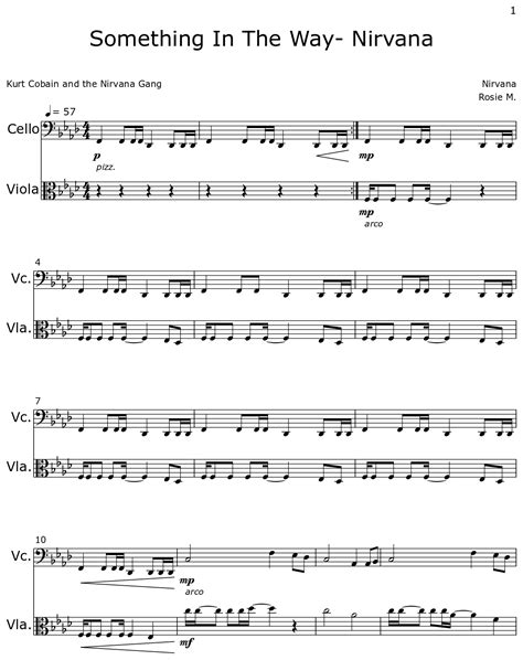 Something In The Way- Nirvana - Sheet music for Cello, Viola