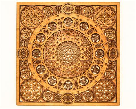 Square Mandala Laser Cut Wood Art Meditation Buddhas Seed of