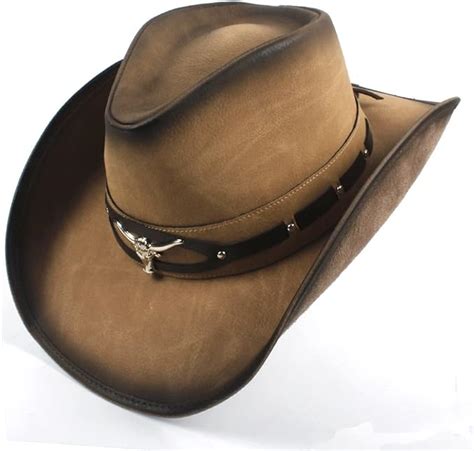 GR 2018 Chapeau de Cowboy en Cuir pour Les Hommes Chapeau de Jazz Occidental avec tête de ...