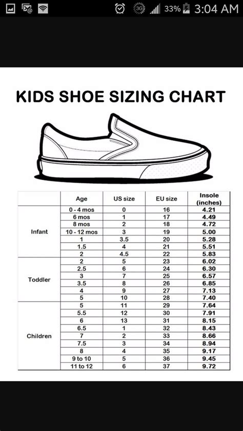 Asics Kids Shoe Size Chart