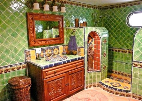 Green Mexican Tiles for Bathroom | Mexican tile bathroom, Mexican bathroom, Mexican style bathroom