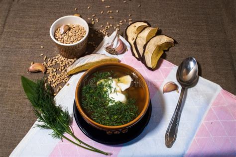 Porcini Mushroom Soup with Sour Cream Stock Photo - Image of home ...