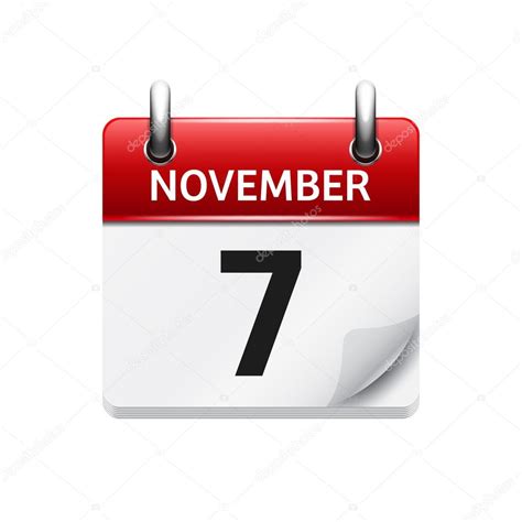 November 7 . Vector flat daily calendar icon. Date and time, day, month ...