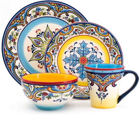 Earthenware Dishes Dinnerware Set Mexican Floral Design Multicolor 16Pcs Ceramic | eBay