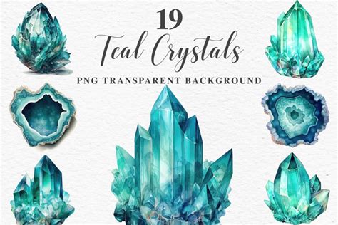 Teal Crystals Gems Gemstones Geode Clipart PNG Junk Journal