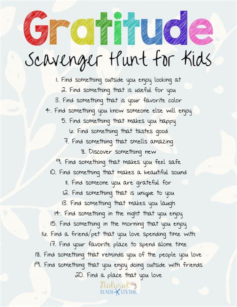 The Best Gratitude Scavenger Hunt for Kids and Adults - Natural Beach ...