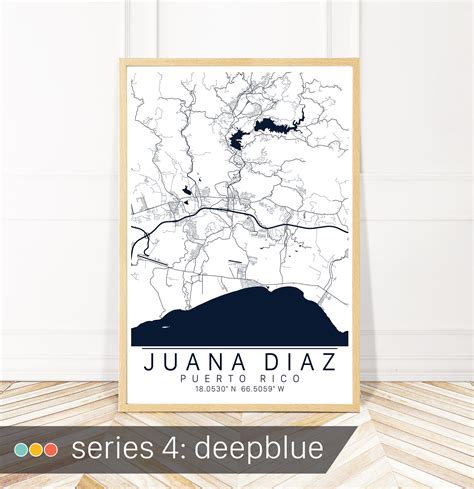 Juana Diaz Puerto Rico Map Art Framed Canvas or Print Map of - Etsy UK