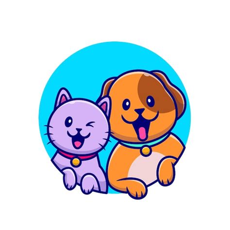 Ilustración de dibujos animados lindo perro y gato lindo | Vector Gratis