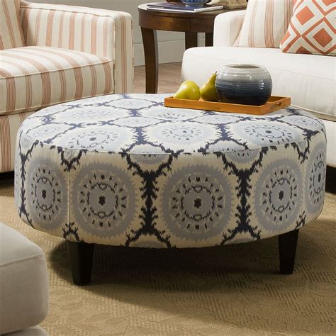 Anniston Asia Denim Blue Round Cocktail Ottoman | Round ottoman, Ottoman, Furniture