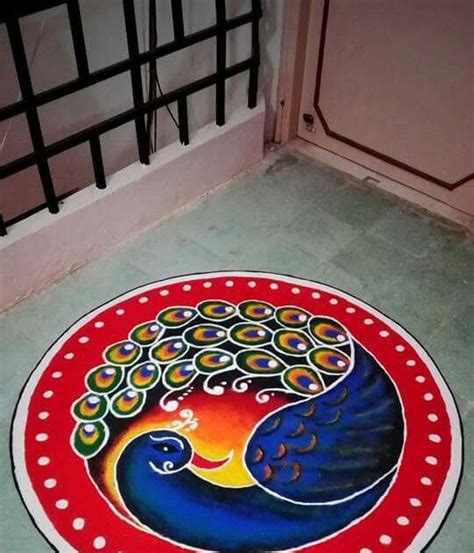 Beautiful Peacock Sanskar Bharti Rangoli Designs