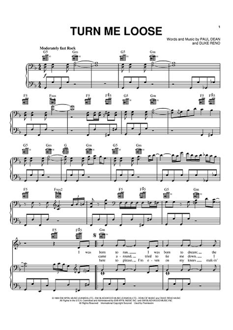 Turn Me Loose" Sheet Music by Loverboy for Piano/Vocal/Chords - Sheet Music Now