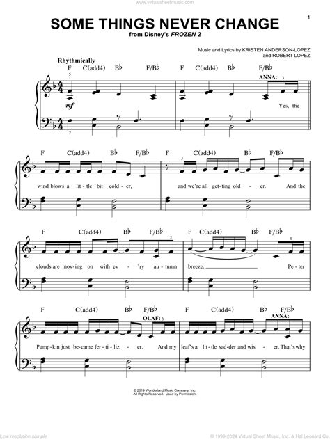 Some Things Never Change (from Disney's Frozen 2) sheet music (easy) for piano solo