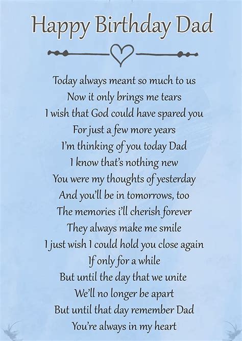 Happy Birthday Dad Memorial Graveside Poem Keepsake Card Includes Free Ground Stake F71 | Happy ...