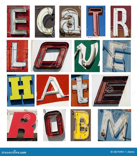 Vintage Neon Letters Collection Stock Image - Image of decorative, white: 28276981