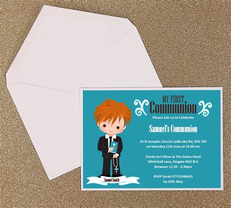 Paper & Party Supplies Holy Communion Cute Boy Red Hair Invitation ...