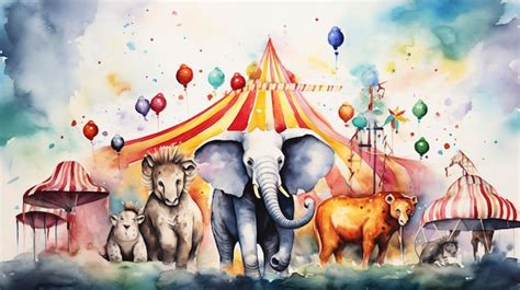 Premium AI Image | Watercolor Lively Circus Animals