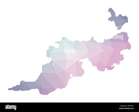 Polygonal map of Guana Island. Geometric illustration of the island in emerald amethyst colors ...