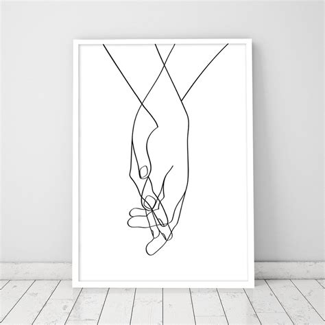 Romantic Lovers Hands One Line Holding Hands Black White - Etsy | Line ...