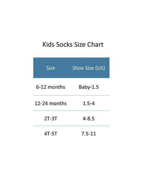 Little Girls Sock Size Chart