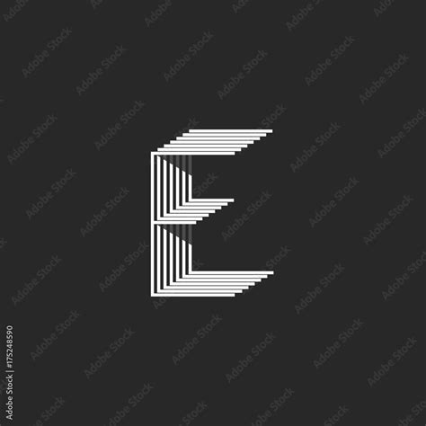 Monogram letter E logo, black and white many parallel thin lines mark ...