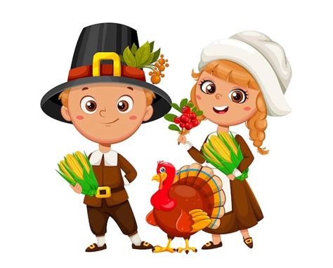 Premium Vector | Happy Thanksgiving Day. Cute little pilgrim boy and ...