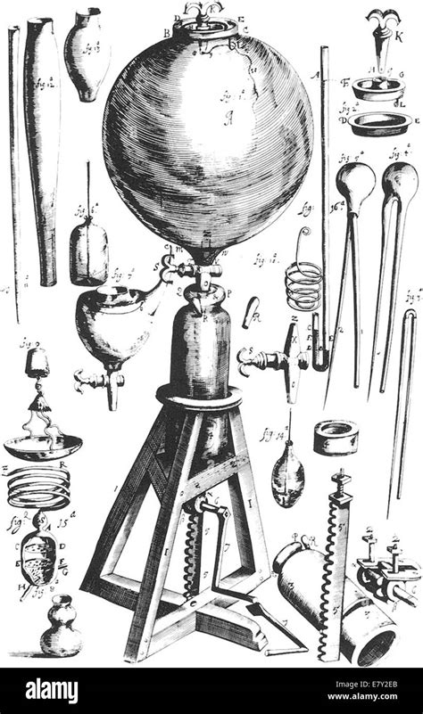 ROBERT BOYLE (1627-1691) Air pump used in his experiments from his 1661 ...