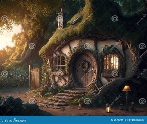 House of the Hobbit Hole. Fantasy Village Shire, Houses with Round Doors and Windows Editorial ...