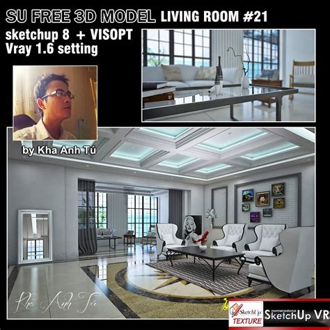 SKETCHUP 3D MODEL LIVING ROOM #21 + VISOPT - Vray Sketchup - TUT