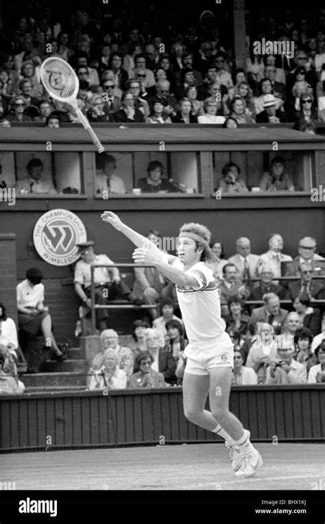 Wimbledon 1981. John McEnroe throws his racket in the air. July 1981 Stock Photo, Royalty Free ...