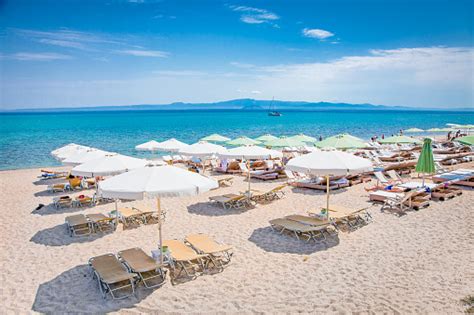 Beautiful Hanioti Beach On Kasandra Peninsula Greece Stock Photo ...