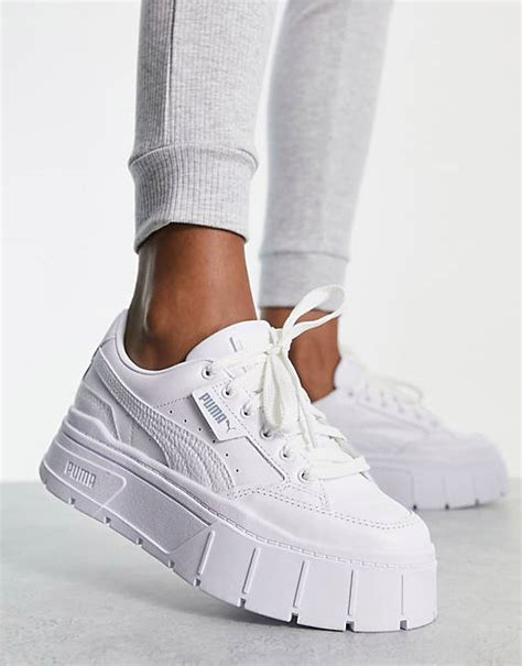 Puma Mayze Stack sneakers in triple white | ASOS