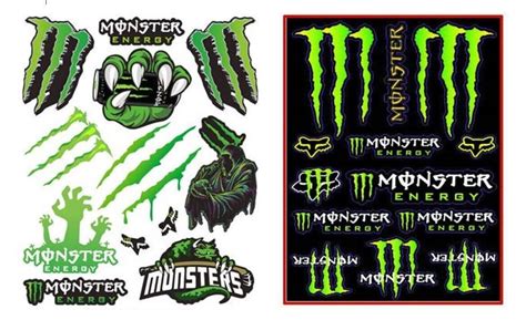 2 Sheet Monster Energy Stickers Skateboard Helmet Decals with different sizes | #4592593071